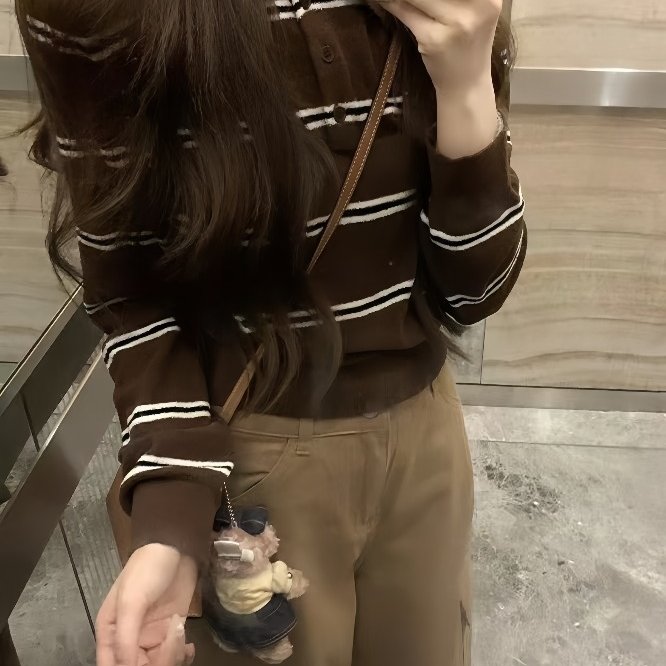 韩版复古撞色条纹长袖针织开衫女超好看的小个子显瘦穿搭套头上衣