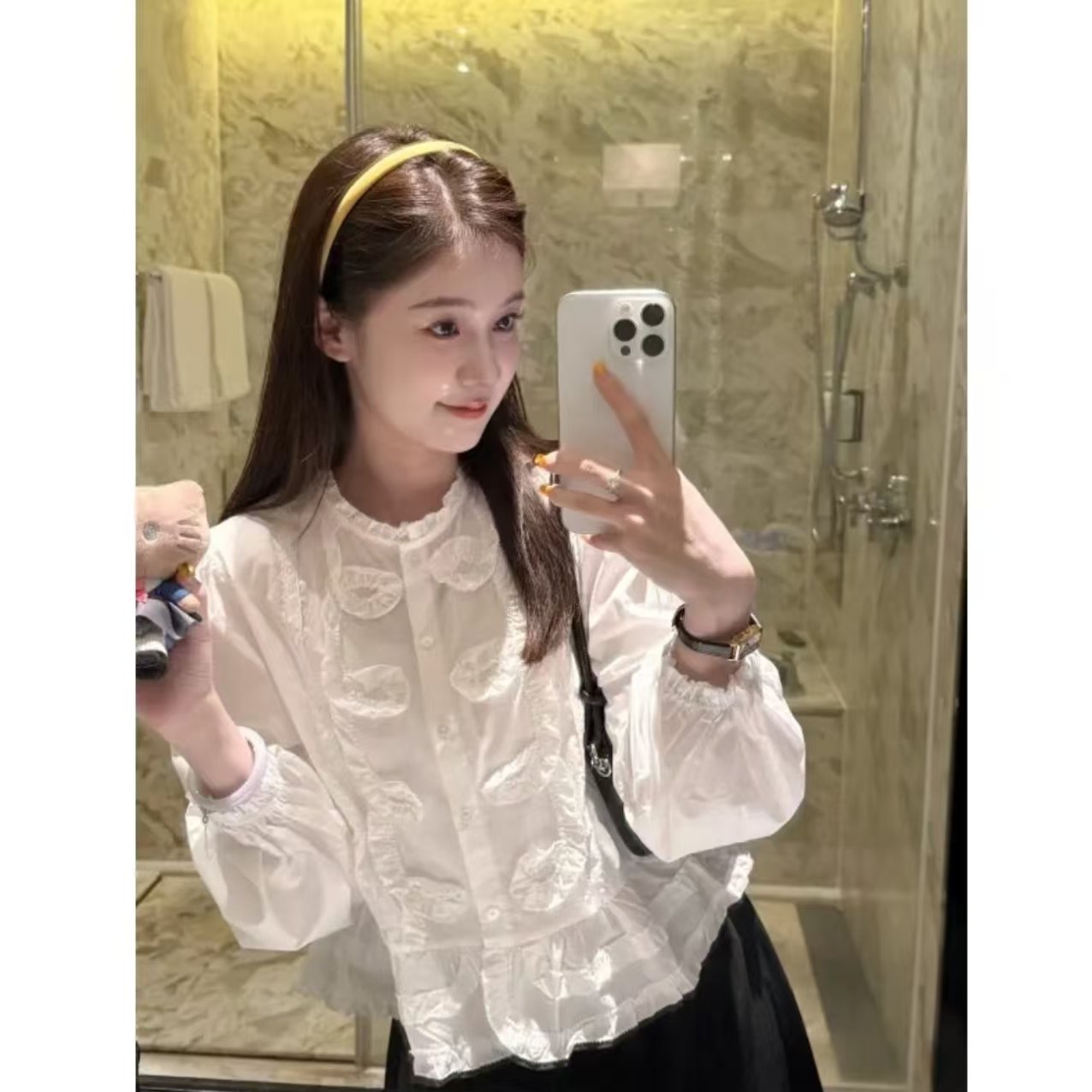 法式圈圈衬衫秋季时尚百搭复古重工衬衫+山本风松紧腰弯刀裤