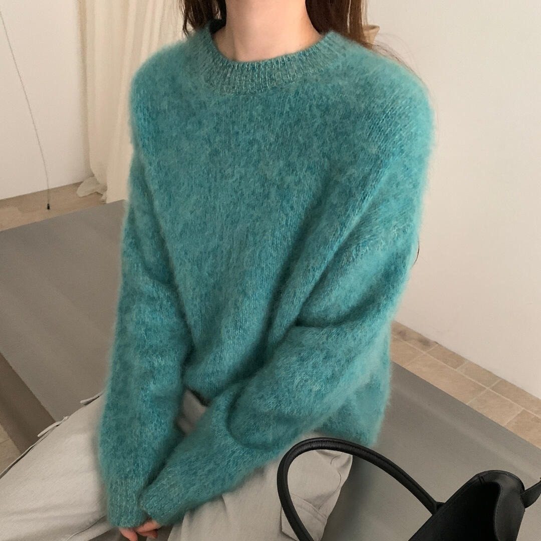 高端拉毛浣熊绒韩系穿搭慵懒风套头毛衣女秋冬巨好看的毛线针织衫,女装/女士精品,毛衣,淘宝优惠券,粉丝福利购,淘宝优惠卷