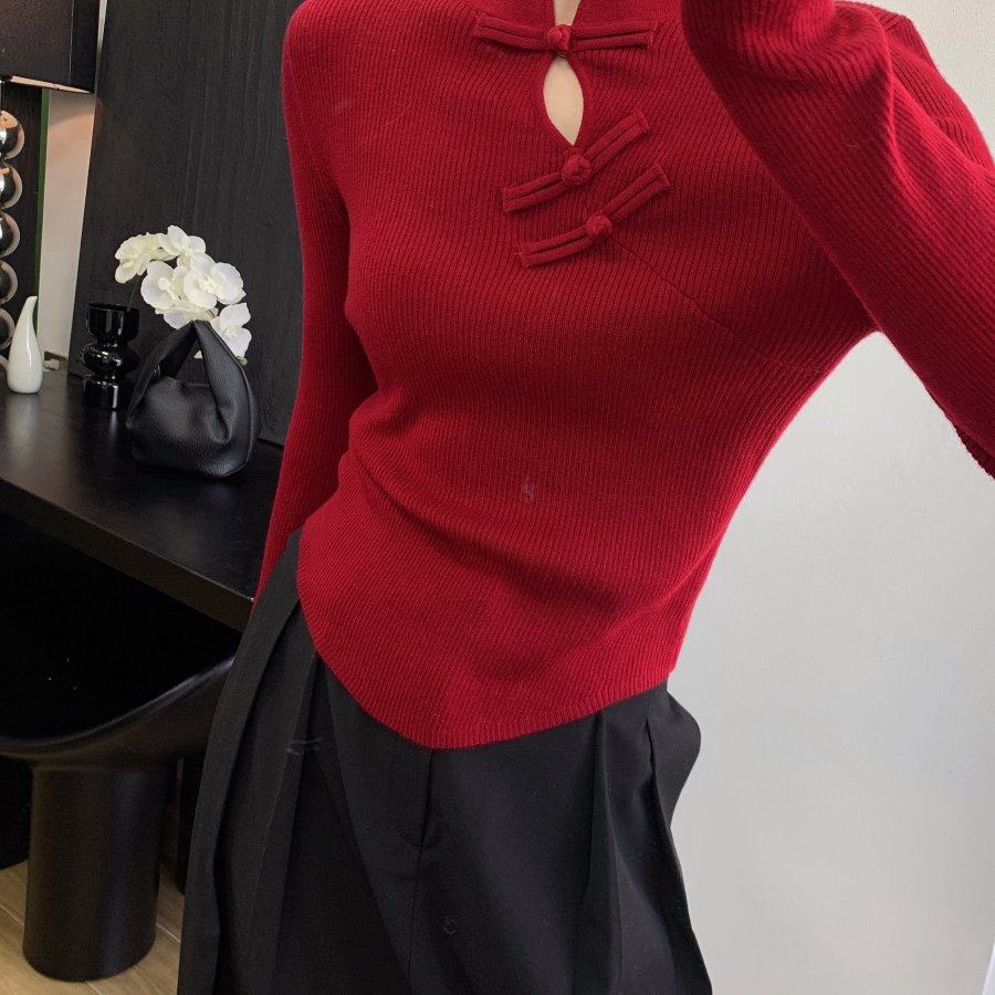 国风抬气质 秋冬针织衫显瘦内搭毛衣长袖2025女装新上衣中式立领