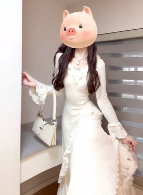 法式白色蕾丝长袖连衣裙子女秋冬季2025新款气质巨好看收腰长裙子