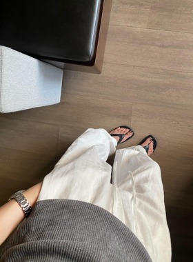 白色棉麻裤子女夏季高腰薄款女裤亚麻季小个子高腰拖地山本阔腿裤