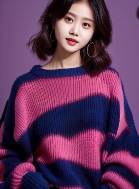 今年流行爆款奶fufu慵懒宽松紫色条纹毛衣女2025秋漂亮粗线上衣冬