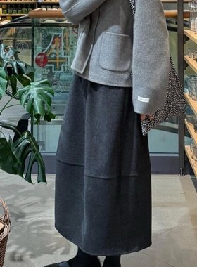 灰色毛呢半身裙女小个子大码胖mm巨好看的深秋a字梨形伯克利裙子