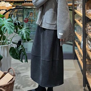 灰色毛呢半身裙女小个子大码胖mm巨好看的深秋a字梨形伯克利裙子
