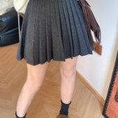 秋冬新款 miu系高腰显瘦短款 针织百褶半身裙女小个子百搭a字短裙子