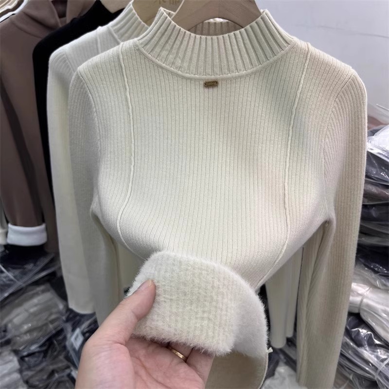 水貂绒加绒加厚打底毛衣女冬季2025新款一体绒打底衫秋冬内搭上衣