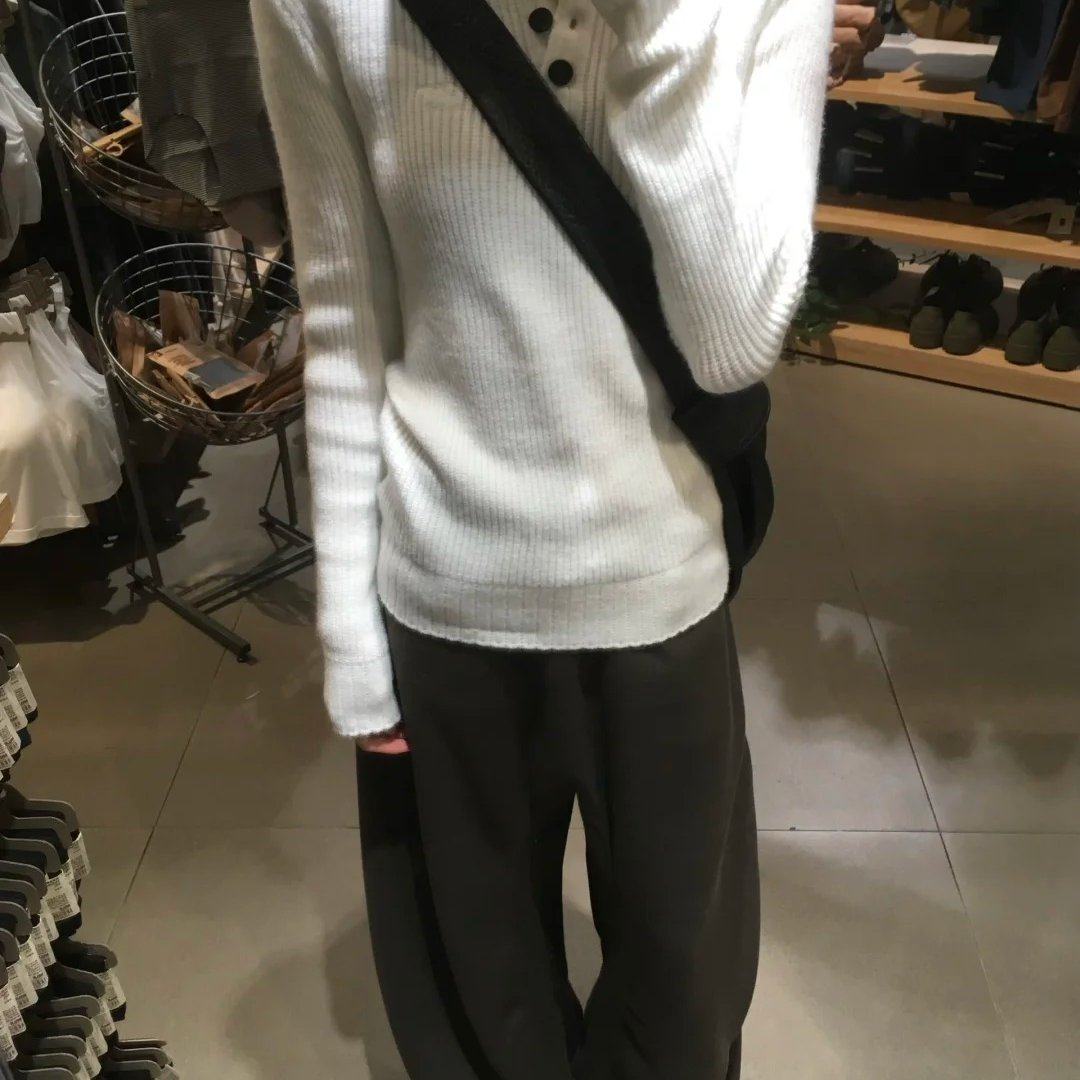 HEYABC 美式辣妹亨利领长袖针织衫女2025百搭休闲显瘦毛衣打底衫