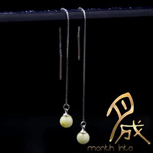 【月成】蜜蜡琥珀原石DIY宝石925纯银电镀白金耳线吊坠扣耳坠空托