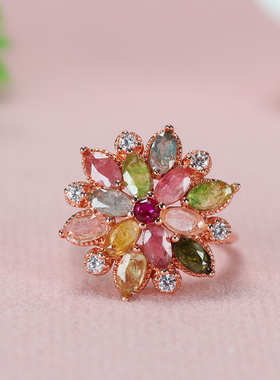 女天然碧玺戒指开口设计