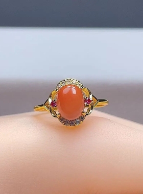 冰飘南红戒指川料南红时尚戒指