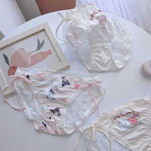 少女情愫~可爱卡通纯欲女生内裤甜美蕾丝薄款性感档纯棉内裤女