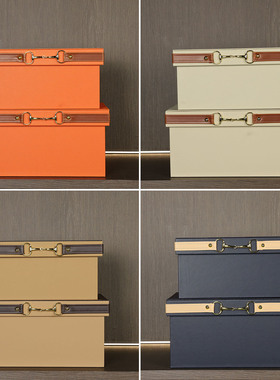 衣帽间装饰品轻奢皮质收纳箱摆件