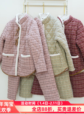 佰伦熊25J41296正品睡衣2025冬季新款格子梭织厚夹棉女套装家居服
