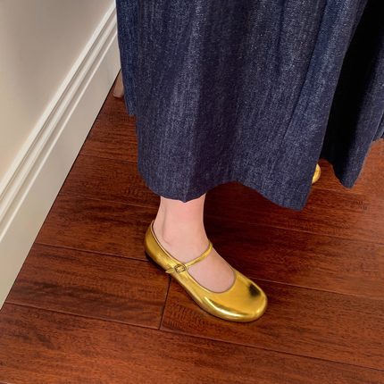 7月9日日新品鞋大师2025夏季新款玛丽珍鞋小金鞋平底单鞋
