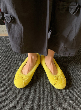 11.30日新品鞋大师小鸡黄羊毛毛芭蕾舞鞋玛丽珍鞋平底单鞋软底