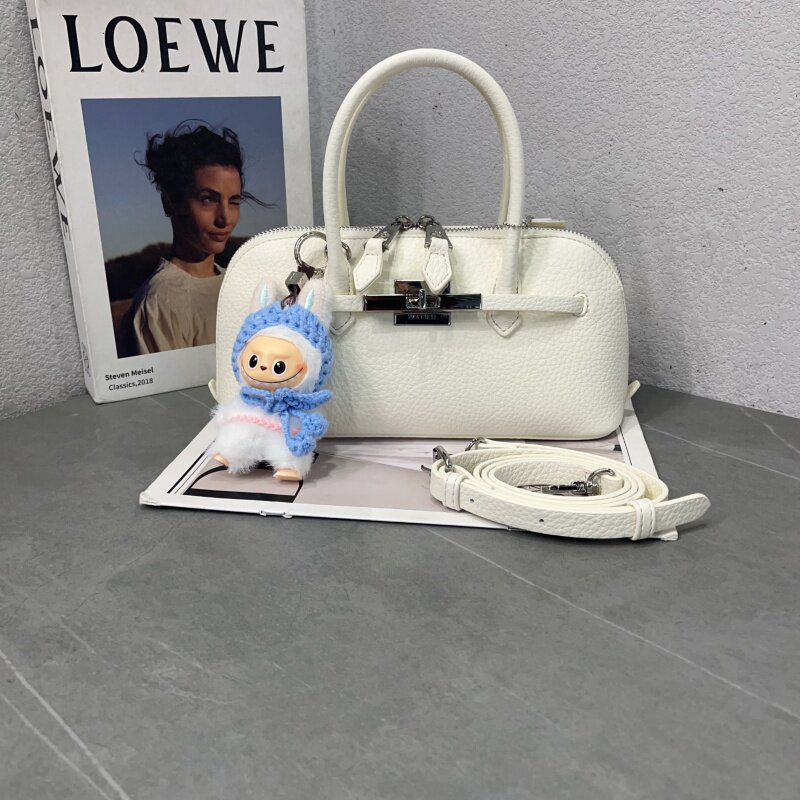 2026新款时尚荔枝纹贝壳包小众设计皮带装饰手提包质感单肩斜跨包