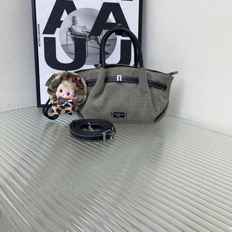 亚麻布料水桶包撞色百搭手提单肩