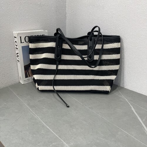 镂空托特包休闲黑白条纹腋下单肩