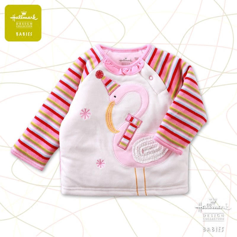 hallmark贺曼正品女婴儿宝宝秋冬毛绒棉质夹棉长袖上衣hd3e0603