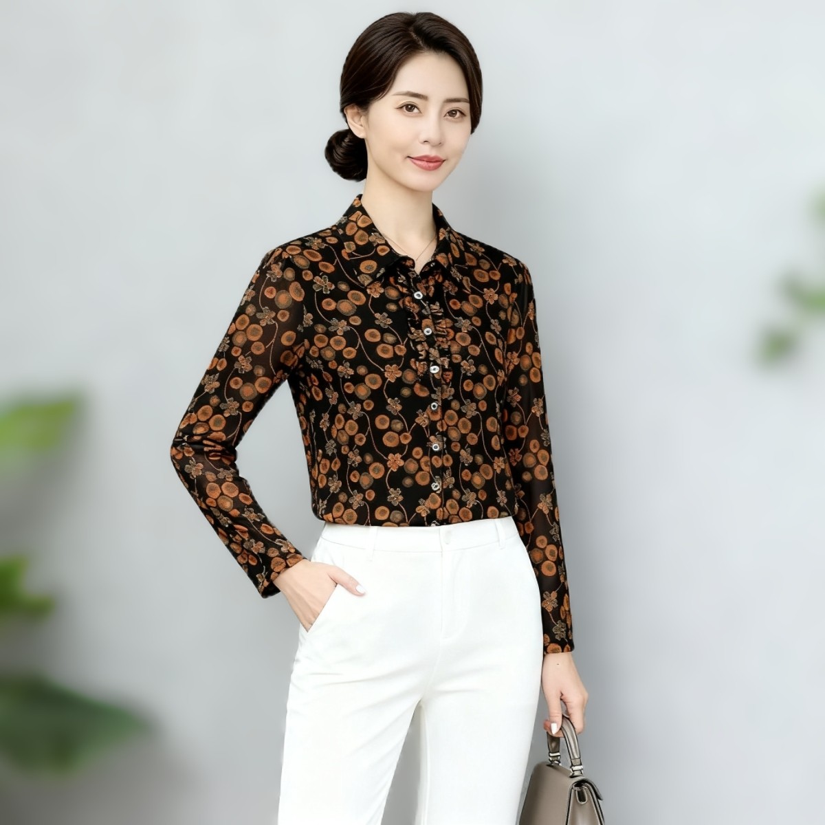 时尚中年妈妈春秋夏装2026新款长袖速干台湾纱衬衫洋气女装上衣薄