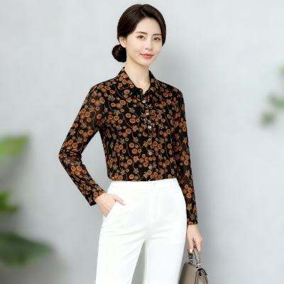 时尚中年妈妈春秋夏装2026新款长袖速干台湾纱衬衫洋气女装上衣薄