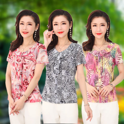 洋气妈妈台湾纱中年女装短袖T恤