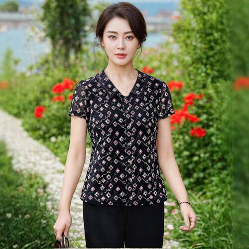时尚中年洋气女装妈妈网纱夏装
