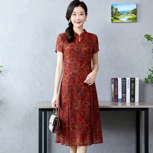 品牌折扣时尚中年妈妈夏装2025新款速干台湾纱衬衫洋气女装连衣裙