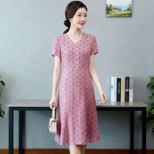 品牌折扣时尚中年妈妈夏装2025新款速干台湾纱衬衫洋气女装连衣裙