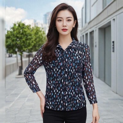 新款时尚中年洋气质女装上衣薄速干透气台湾网纱妈妈春秋夏装衬衫