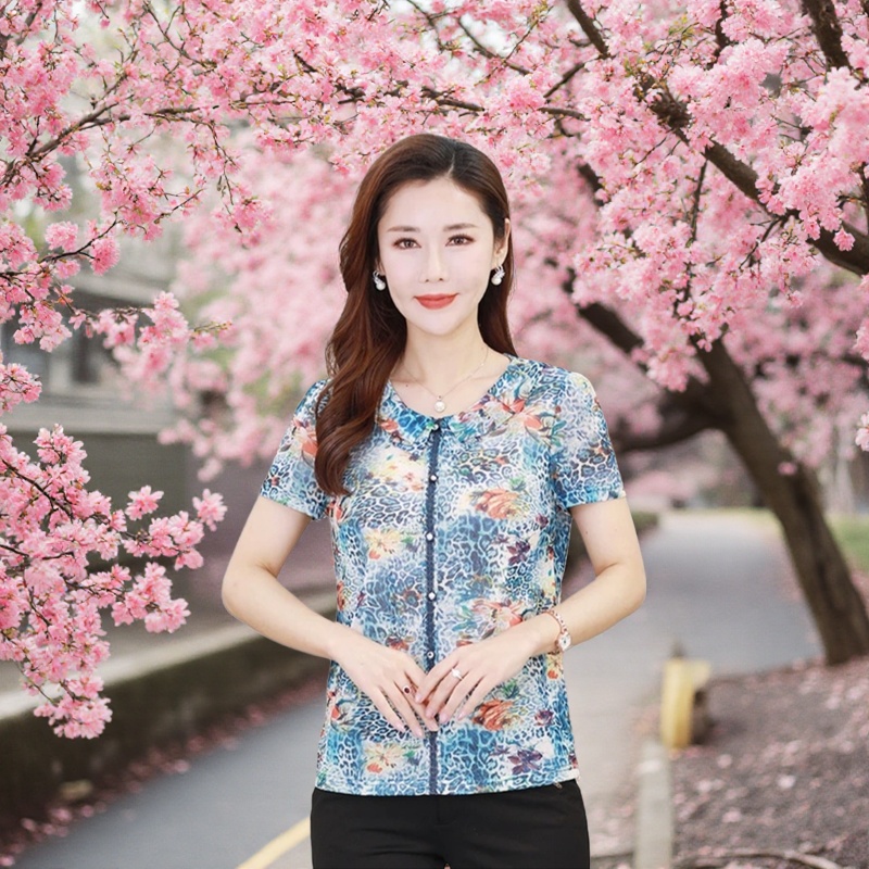 时尚中年妈妈春秋夏装2025新款长袖速干网纱衬衫50洋气女装上衣薄