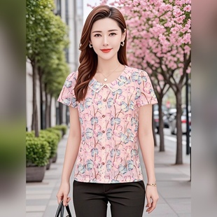 新品弹力台湾网纱妈妈夏装时尚中年女洋气质上衣薄短袖速干T恤