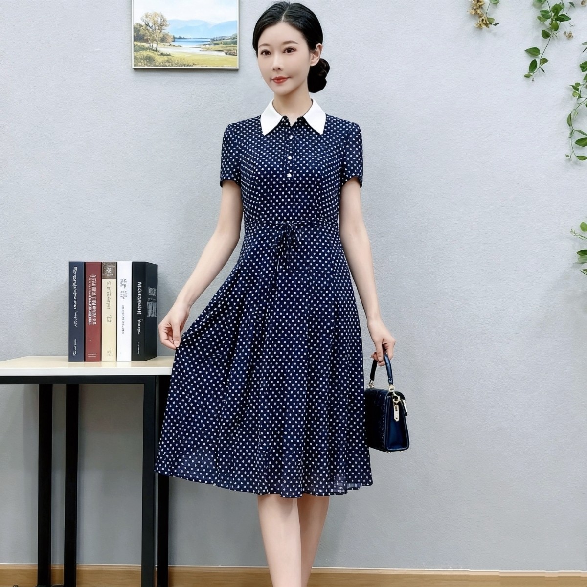 中年妈妈夏装台湾纱速干连衣裙