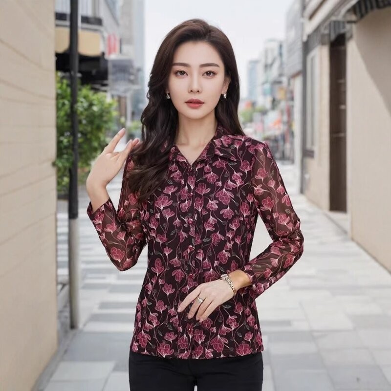 妈妈装薄款透气速干台湾网纱衬衫