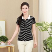 时尚 妈妈夏装 中年洋气女装 速干透气网纱黑衬衫 上衣薄短袖 新款