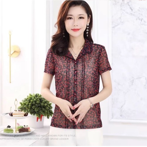 母亲节妈妈夏装洋气印花衬衫