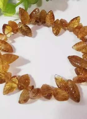 清仓~精品纯天然巴西黄水晶树叶女款手链手串礼品A24