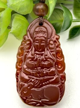 天然红玉髓千手观音菩萨生肖兔守护神吊坠挂件一物一图A45-97