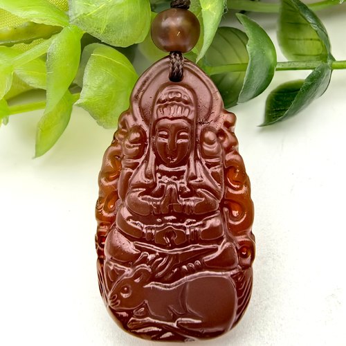 天然红玉髓千手观音菩萨生肖兔守护神吊坠挂件一物一图A45-97