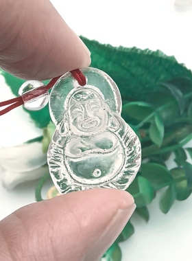 天然白水晶弥勒佛吊坠挂坠项链坠男女款招财纳福饰品礼物A30