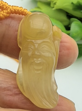 天然水晶黄兔毛手工雕刻老寿星如意吊坠挂件送长辈一物一图A45-31