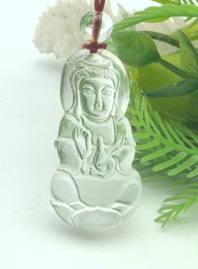 净瓶福安～天然老料白水晶抱瓶观音吊坠挂件一物一图A50-90