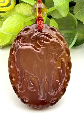 喜羊羊～天然红玉髓玛瑙生肖羊吊坠挂件护身符一物一图A45-106