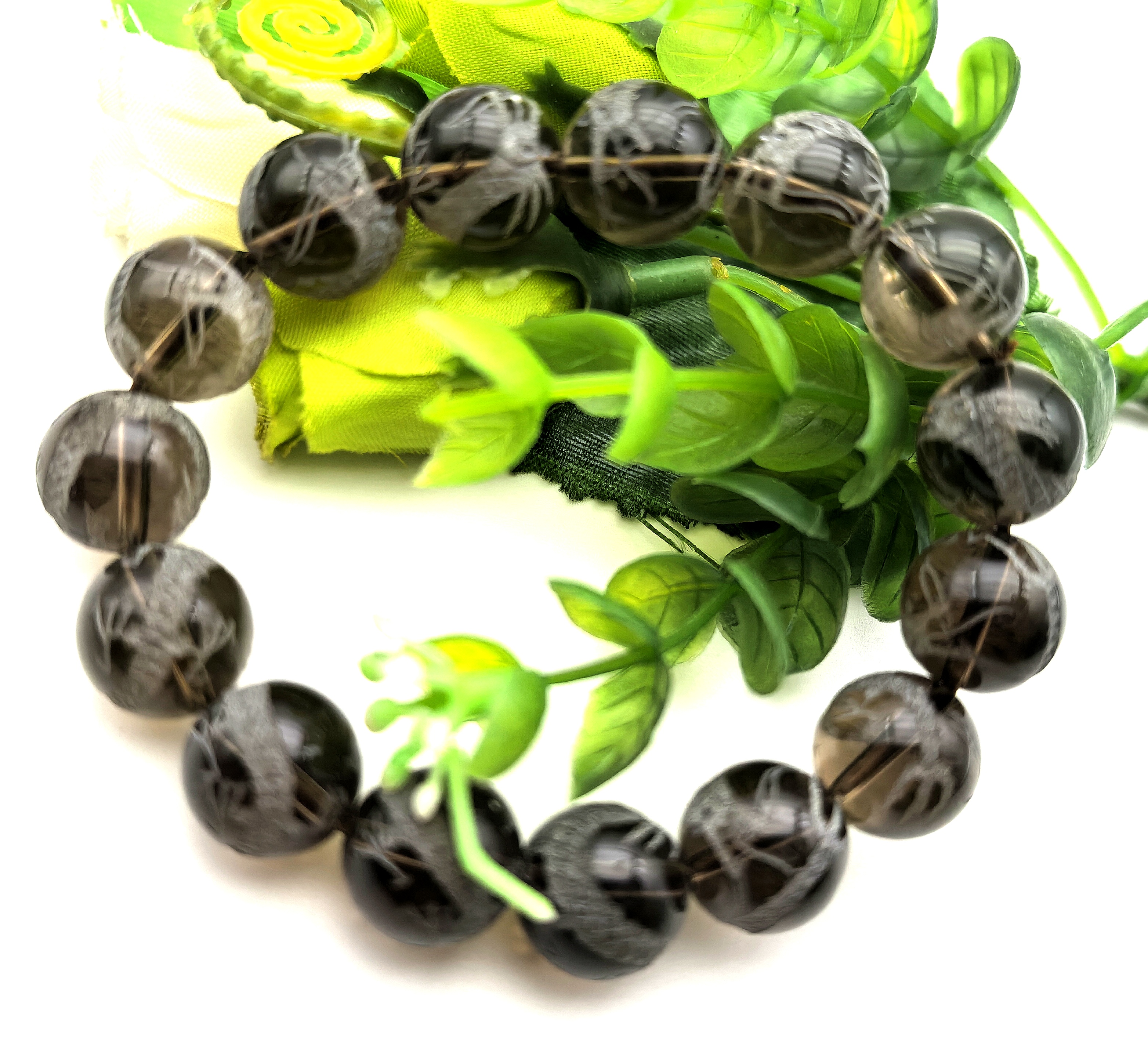 特价天然墨晶烟晶茶水晶浮雕龙手链手串男款礼物A26