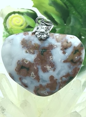 天然水晶玛瑙爱心心形925银扣吊坠男女挂坠一物一图A43-48