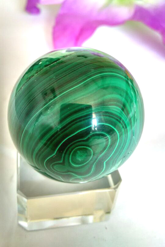 特价纯天然孔雀石水晶球收藏级摆件原矿原石打磨送底座一物一图