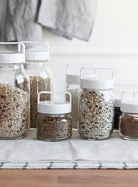 日本进口玻璃密封罐带手柄可提收纳保存罐子五谷杂粮面粉收纳瓶子