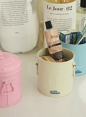 日本DULTON金属迷你垃圾桶卧室桌面摆件带盖收纳桶彩色铁艺装饰盒