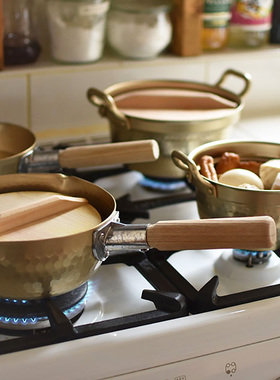 日本进口北陆金色铝锅雪平锅日式家用泡面锅双耳带盖汤锅可配蒸笼